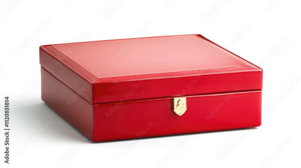Elegant red jewelry box with gold clasp on a clean white background showcasing luxury and sophistication in storage solutions. Elegant red jewelry box with gold clasp on a clean white background showcasing luxury and sophistication in storage solutions.