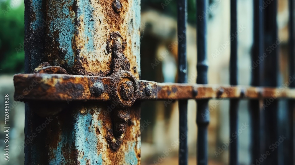 Rusty iron gate texture with detailed grunge finish and blurred background highlighting weathered metal and vintage aesthetics. Rusty iron gate texture with detailed grunge finish and blurred background highlighting weathered metal and vintage aesthetics.