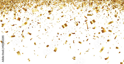 gold glitter dust falling on transparent background, Gold sparkle splatter border . Gold Foil Frame Gold brush stroke.