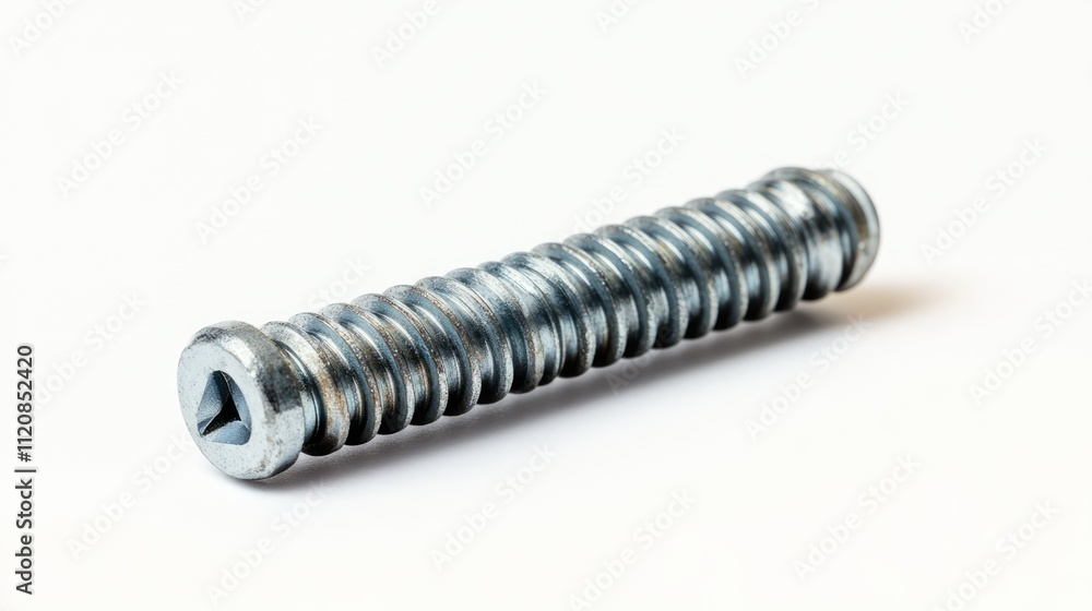 Metal screw isolated on white background symbolizing strength and stability in engineering and leadership concepts Metal screw isolated on white background symbolizing strength and stability in engineering and leadership concepts