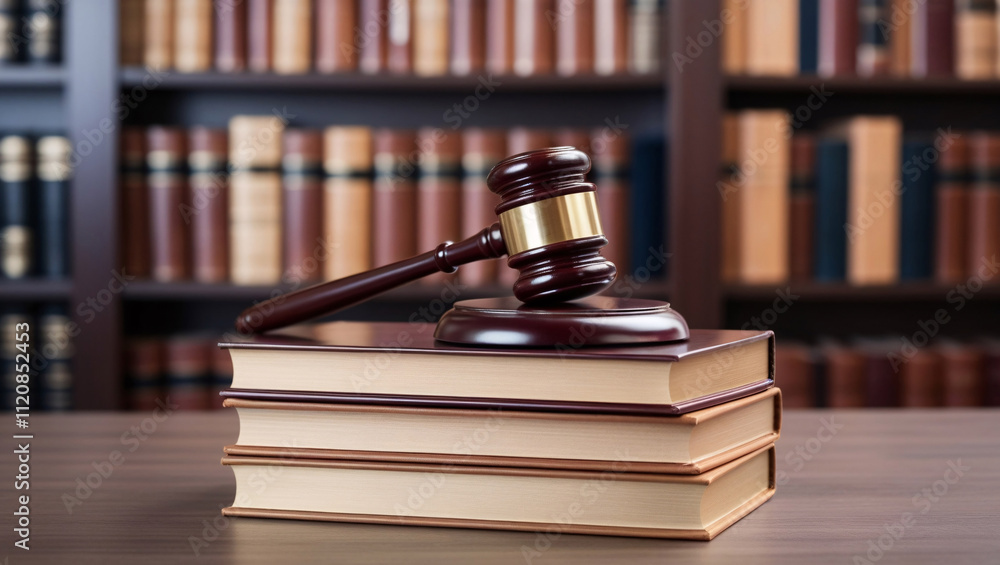 Wooden Gavel Resting on Books, a Symbol of Legal Authority Wooden Gavel Resting on Books, a Symbol of Legal Authority