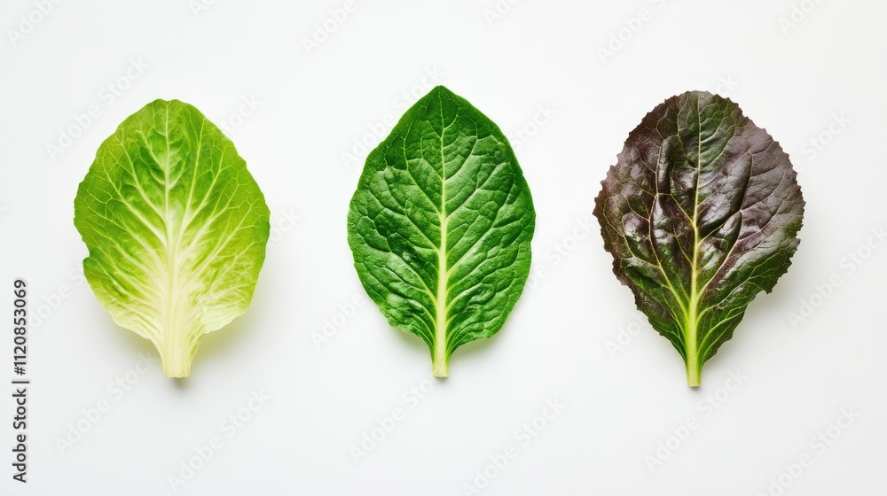 Fresh green lettuce leaves for burger preparation arranged on a white background showcasing different varieties and textures Fresh green lettuce leaves for burger preparation arranged on a white background showcasing different varieties and textures
