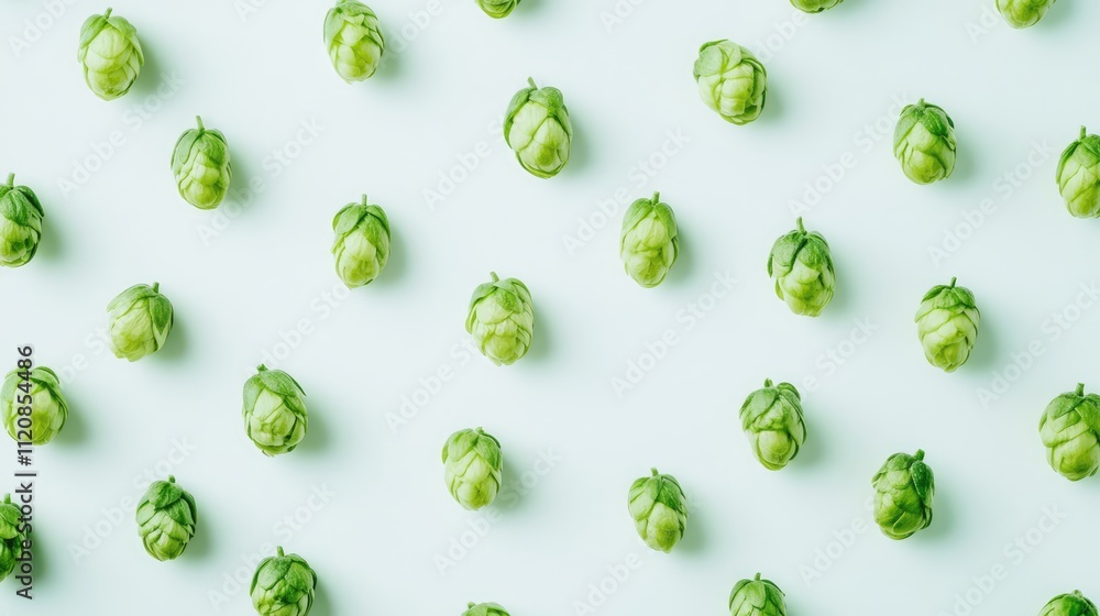 Fresh green hops arranged on a light background showcasing the texture and color of hops used in brewing and culinary applications. Fresh green hops arranged on a light background showcasing the texture and color of hops used in brewing and culinary applications.