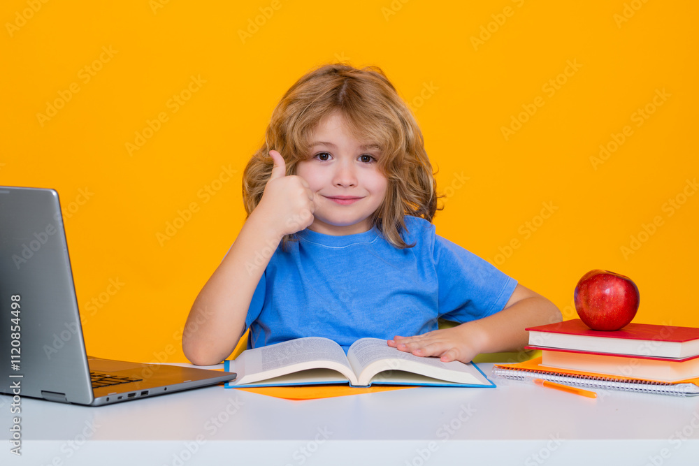 School child 7-8 years old with book go back to school. Little student. School child 7-8 years old with book go back to school. Little student.