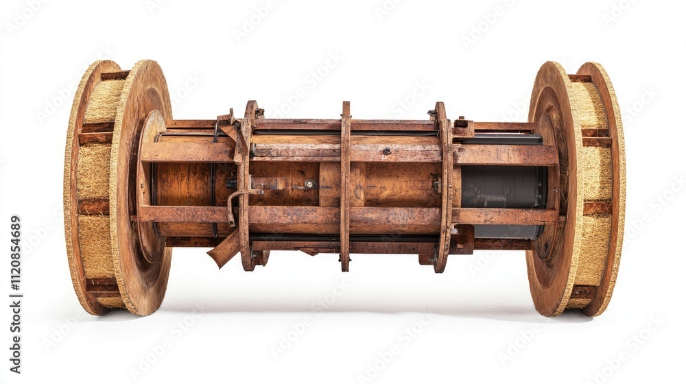 Hay baler spare part detailed perspective view isolated on white showcasing mechanical components essential for agricultural machinery repairs Hay baler spare part detailed perspective view isolated on white showcasing mechanical components essential for agricultural machinery repairs