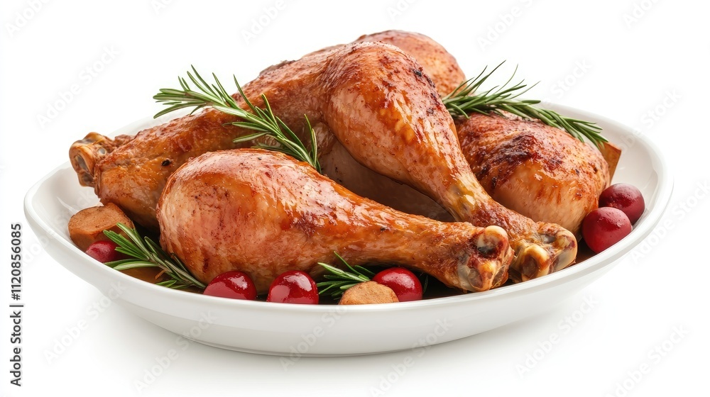 Grilled turkey legs served on a white dish garnished with rosemary and cranberries perfect for Thanksgiving or Christmas meals Grilled turkey legs served on a white dish garnished with rosemary and cranberries perfect for Thanksgiving or Christmas meals