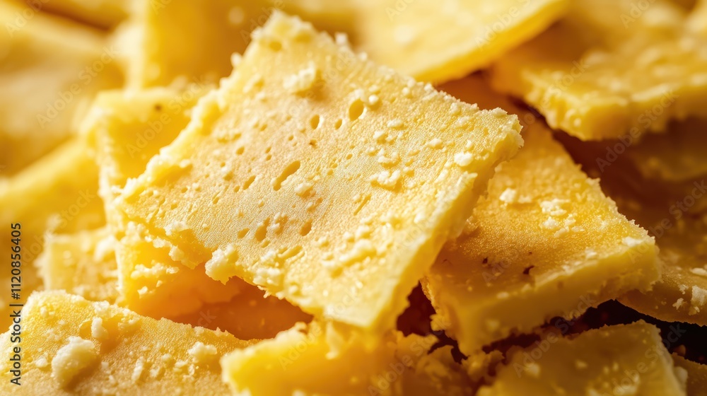 Macro view of crispy hard cheese chips arranged on a wooden surface showcasing texture and color ideal for food blogs and recipes. Macro view of crispy hard cheese chips arranged on a wooden surface showcasing texture and color ideal for food blogs and recipes.