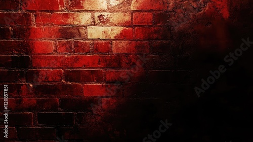 Weathered red brick wall texture with grunge effect ideal for backgrounds, designs, and artistic projects featuring urban aesthetics. photo