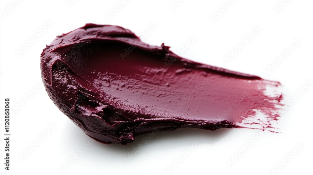 Elegant burgundy lipstick swatch on a clean white background showcasing texture and color for beauty and cosmetics branding. Elegant burgundy lipstick swatch on a clean white background showcasing texture and color for beauty and cosmetics branding.