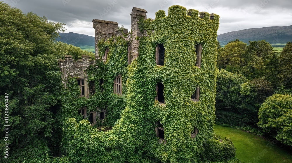Ivy-covered ruins of Armadale Castle surrounded by lush greenery in Skye Scotland showcasing historical architecture and natural beauty Ivy-covered ruins of Armadale Castle surrounded by lush greenery in Skye Scotland showcasing historical architecture and natural beauty