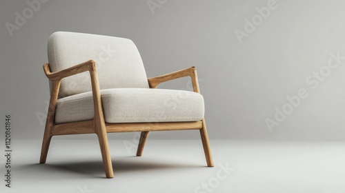 Wallpaper Mural Modern beige armchair with wooden armrests on gray background showcasing stylish upholstery and solid wood frame for contemporary living spaces Torontodigital.ca