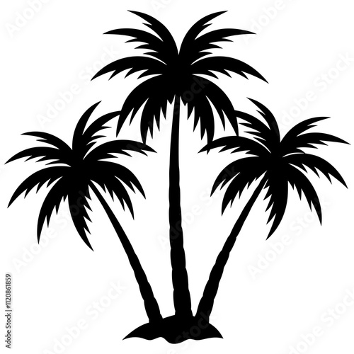 Coconut tree. Coconut trees silhouette. Three coconut trees. Silhouette. Silhouette Vector. Tree Vector.