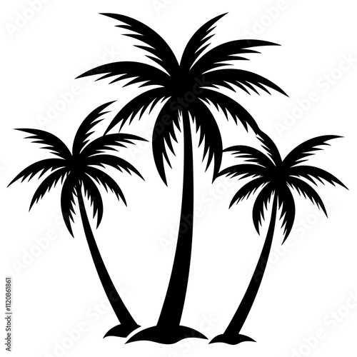 Coconut tree. Coconut trees silhouette. Three coconut trees. Silhouette. Silhouette Vector. Tree Vector.