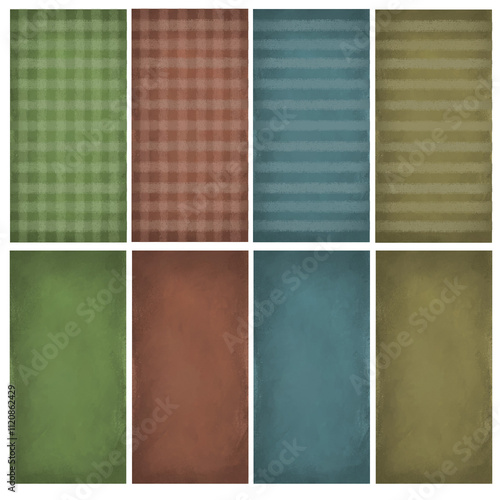 Collection of illustrations four-color fabrics, plaid fabrics and stripes.