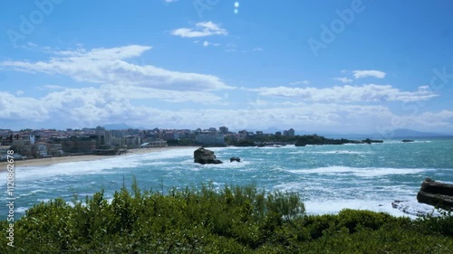 Coastal view of Biarritz on a sunny day with a beach and blue sea