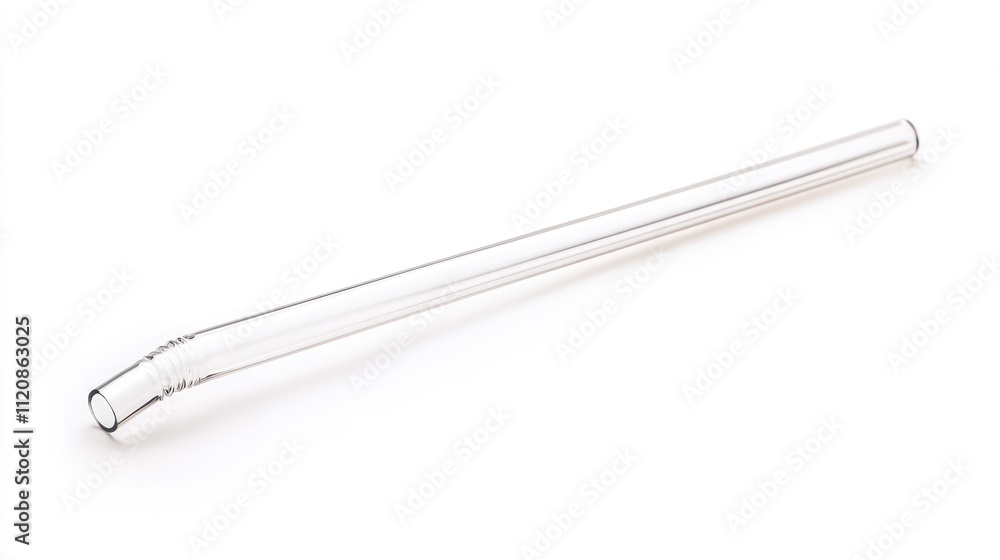 Clear drinking straw isolated on a white background with focus on simplicity and everyday use in beverages and food service contexts Clear drinking straw isolated on a white background with focus on simplicity and everyday use in beverages and food service contexts