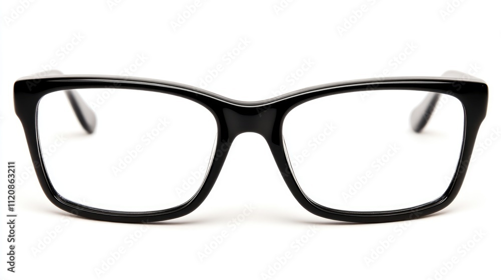 Fototapeta premium Stylish large black plastic frame eyeglasses isolated on white background for eyewear fashion and optical vision concepts