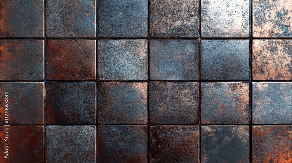 Metallic tile texture with polished and distressed finish ideal for industrial and modern design applications. Perfect for background use. Metallic tile texture with polished and distressed finish ideal for industrial and modern design applications. Perfect for background use.