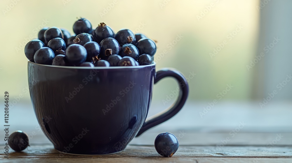 Mug filled with fresh sweet currants on wooden surface showcasing berry harvesting with selective focus and soft background. Mug filled with fresh sweet currants on wooden surface showcasing berry harvesting with selective focus and soft background.