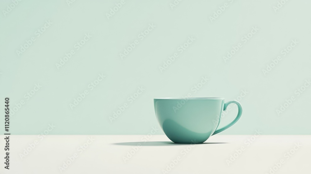 Fototapeta premium Minimalist teal cup against a light green backdrop showcasing simplicity and tranquility in beverage presentation.
