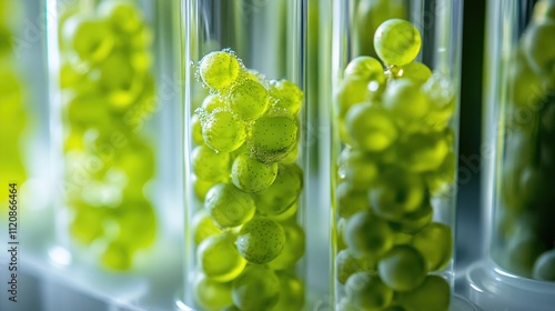 Wallpaper Mural Macro close up of vibrant sea grapes in transparent glass test tubes showcasing their unique texture and color in laboratory setting Torontodigital.ca