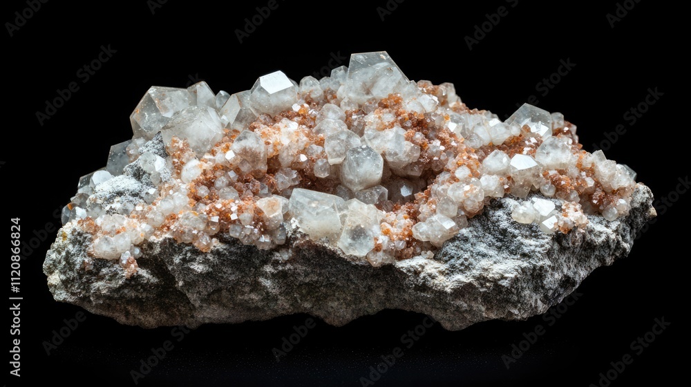 Macro close-up of Hemimorphite mineral crystal formation showcasing intricate details against a contrasting black background Macro close-up of Hemimorphite mineral crystal formation showcasing intricate details against a contrasting black background