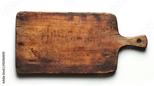 Vintage wooden cutting board with rustic charm showcasing unique textures against a clean white background for culinary and decorative use