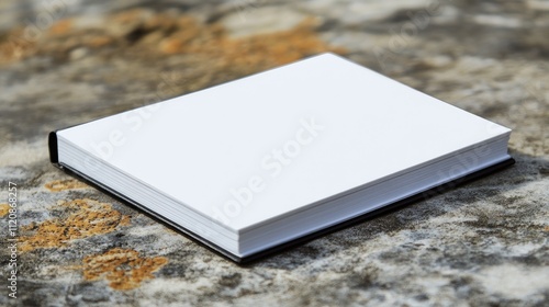 Blank notepad on a rustic surface for text mockup and creative design concepts with ample copy space for personalization or branding. photo