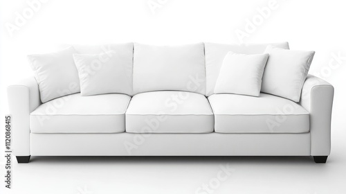 Contemporary white sofa with plush cushions isolated on a clean white background for interior design and home decor concepts