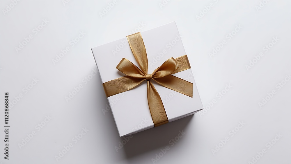 white gift box with gold ribbon isolated on white background white gift box with gold ribbon isolated on white background