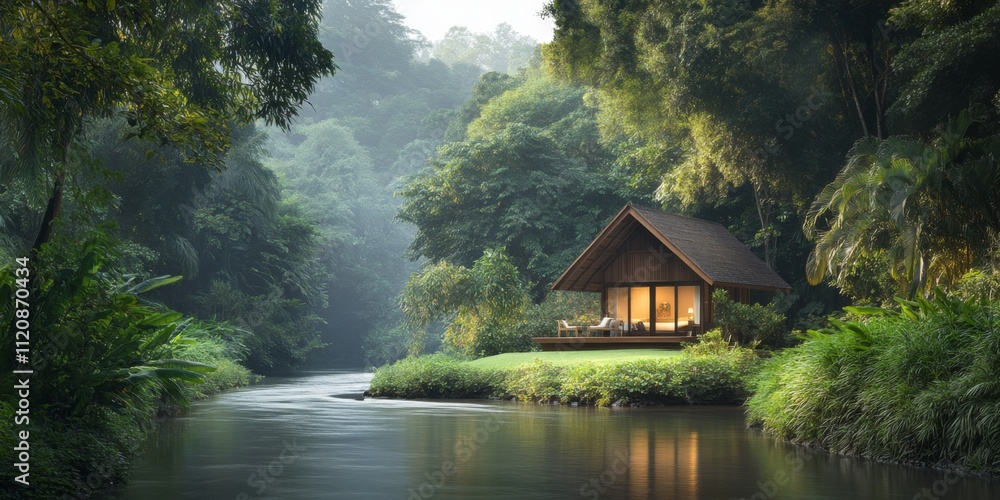 Secluded Riverfront Cabin: A charming wooden cabin nestled amidst lush greenery, with a tranquil river flowing by, offering a serene escape into nature. Secluded Riverfront Cabin: A charming wooden cabin nestled amidst lush greenery, with a tranquil river flowing by, offering a serene escape into nature.