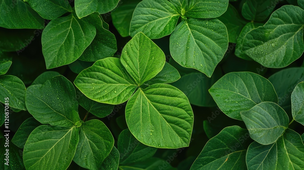 Vibrant green cassava leaves adorned with morning dew showcasing nature's beauty and richness in detail Vibrant green cassava leaves adorned with morning dew showcasing nature's beauty and richness in detail