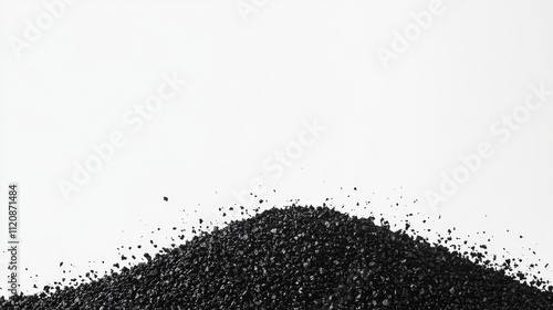 Black coal pile on a white background showcasing texture and contrast ideal for environmental or energy-related projects photo