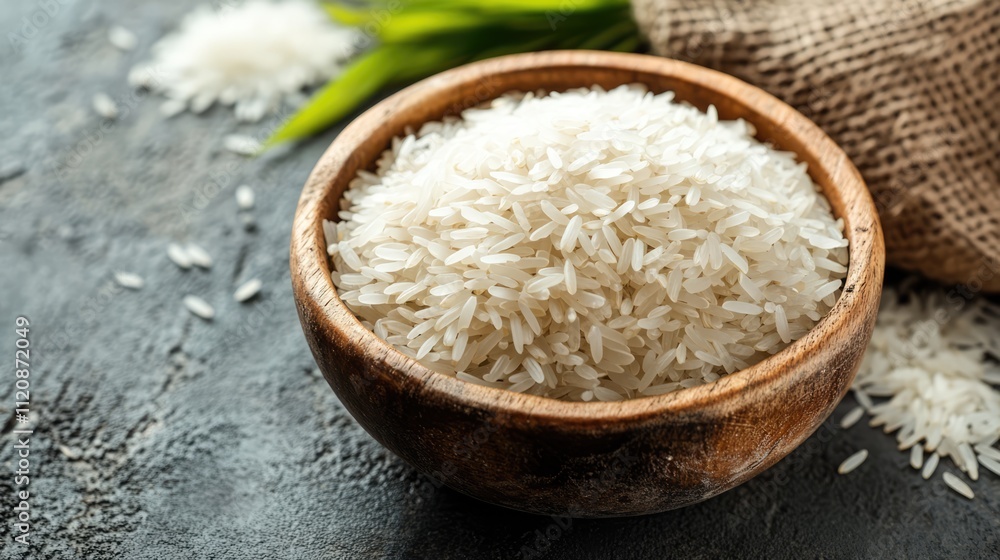 Bowl of uncooked white rice Oryza sativa L symbolizing agricultural significance and nourishment for farmers and communities worldwide Bowl of uncooked white rice Oryza sativa L symbolizing agricultural significance and nourishment for farmers and communities worldwide