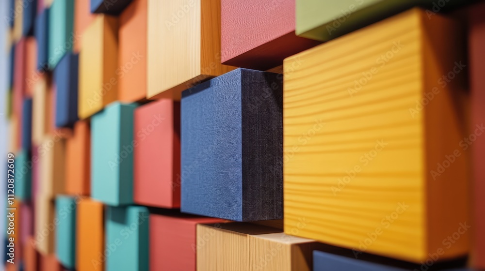 Fototapeta premium Colorful abstract design of painted acoustic panels used as a modern background in interior decor or soundproofing environments