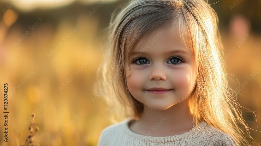 Natural outdoor portrait of a cheerful young girl with long hair in a sunlit field during golden hour capturing innocence and joy. Natural outdoor portrait of a cheerful young girl with long hair in a sunlit field during golden hour capturing innocence and joy.