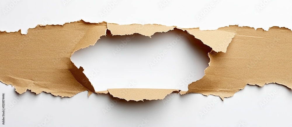 Torn brown paper reveals white background. Torn brown paper reveals white background.