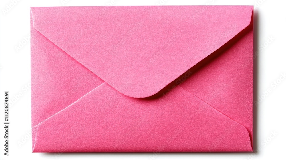 Open pink envelope with a letter inside, isolated on a clean white background, top-down view emphasizing vibrant color, stationery, communication, inviting, design element. Open pink envelope with a letter inside, isolated on a clean white background, top-down view emphasizing vibrant color, stationery, communication, inviting, design element.