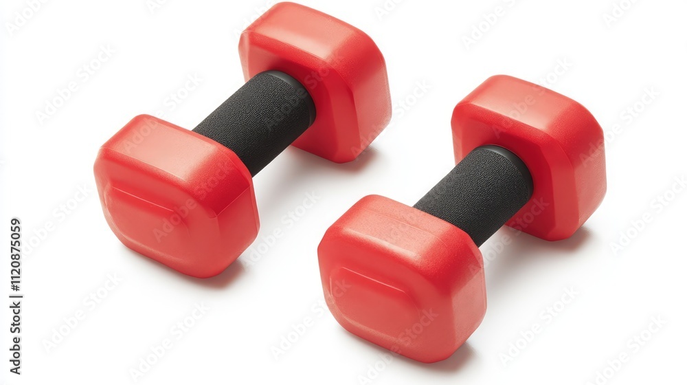 Soft red wrist and ankle weights for fitness training, featuring a padded design and black grip, isolated on a clean white background, exercise equipment, gym, home workout. Soft red wrist and ankle weights for fitness training, featuring a padded design and black grip, isolated on a clean white background, exercise equipment, gym, home workout.