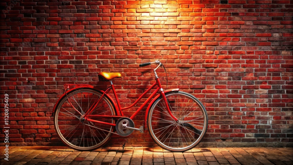 Red Bike Parked Against a Brick Wall with Copy Space for Creative Use, Urban Scene, Bicycle Lifestyle, Vintage Aesthetic, Outdoor Photography Red Bike Parked Against a Brick Wall with Copy Space for Creative Use, Urban Scene, Bicycle Lifestyle, Vintage Aesthetic, Outdoor Photography