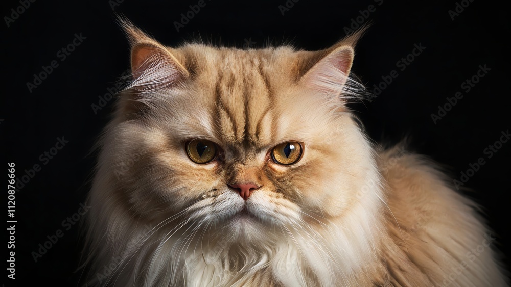 Classic Persian cat showcasing its iconic long-haired coat, Persian cat, black background, cat portrait Classic Persian cat showcasing its iconic long-haired coat, Persian cat, black background, cat portrait