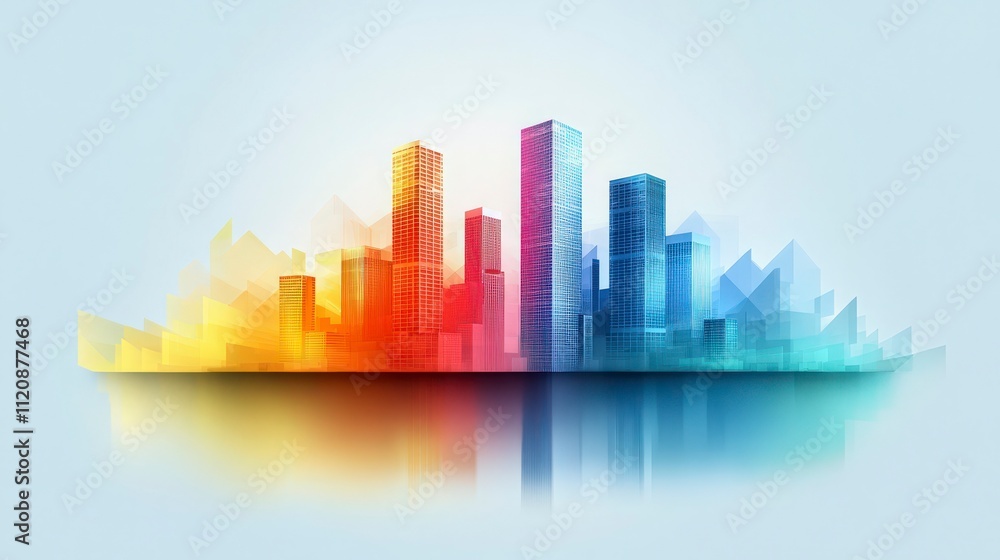 Fototapeta premium Colorful City Skyline Reflection