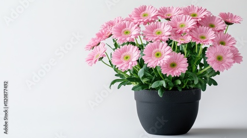 Wallpaper Mural Pink daisy flowers in a stylish black pot creating a vibrant contrast on a clean white background for decorative and floral themes Torontodigital.ca