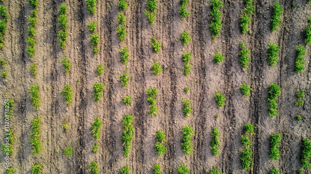 Rural aerial view of a newly created polder in the Netherlands showcasing freshly sown fields and emerging green plants in springtime. Rural aerial view of a newly created polder in the Netherlands showcasing freshly sown fields and emerging green plants in springtime.