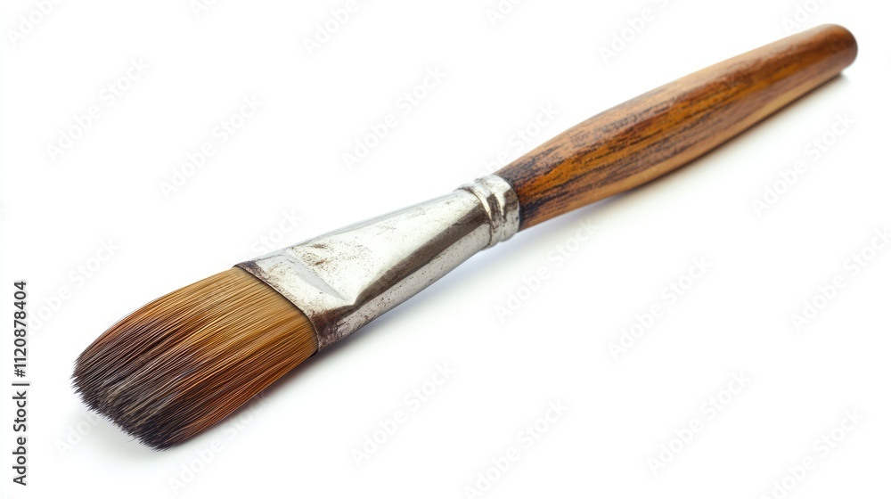 Paint brush with wooden handle on a clean white background showcasing art and creativity for painting projects and artistic endeavors Paint brush with wooden handle on a clean white background showcasing art and creativity for painting projects and artistic endeavors