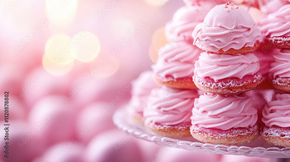 Pink frosted desserts displayed elegantly at a celebration Sweet buffet for birthdays or weddings festive catering concept Pink frosted desserts displayed elegantly at a celebration Sweet buffet for birthdays or weddings festive catering concept