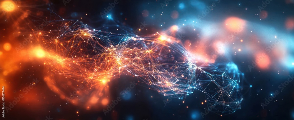 Futuristic Cyber Network with Vibrant Orange and Blue Connections and Digital Grid Futuristic Cyber Network with Vibrant Orange and Blue Connections and Digital Grid