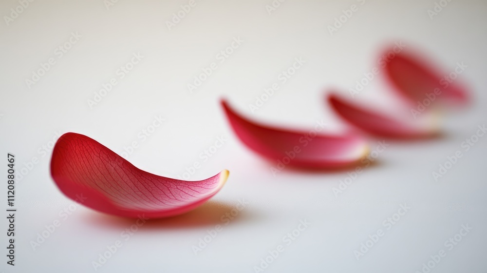 Vibrant pink lotus petals arranged in a row on a clean white background, emphasizing texture and color contrast, floral, nature, tranquility, minimalistic design. Vibrant pink lotus petals arranged in a row on a clean white background, emphasizing texture and color contrast, floral, nature, tranquility, minimalistic design.
