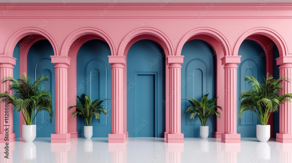 Fototapeta premium Vibrant pink and blue architectural design