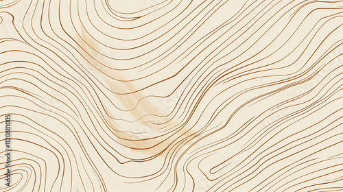 Abstract line art with flowing curves in warm brown on a light beige background